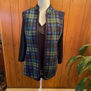 Susan Graver Plaid Fleece Zip Front Vest Size XS